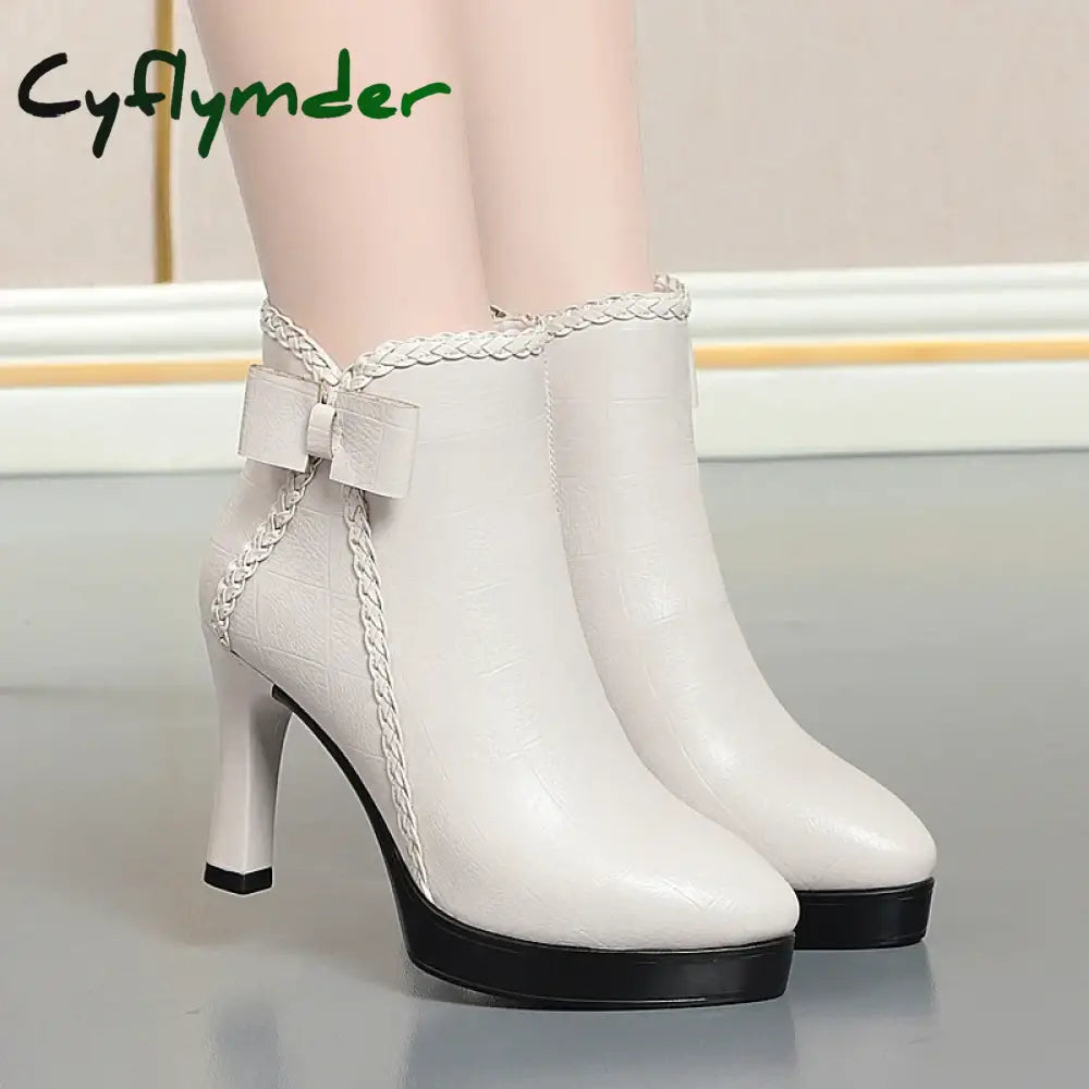 Cyflymder Autumn Women’s Platform Shoes New Plus Velvet Stiletto Heel Heeled Ankle Boots Winter Versatile Pointed Toe