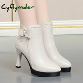 Cyflymder Autumn Women’s Platform Shoes New Plus Velvet Stiletto Heel Heeled Ankle Boots Winter Versatile Pointed Toe