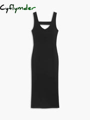 Cyflymder - Back Cutout Knit Midi Dress Dresses