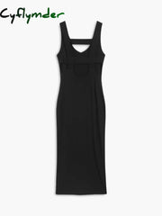 Cyflymder - Back Cutout Knit Midi Dress Dresses