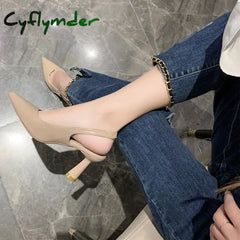 Cyflymder Back Empty Sandals High Heels Women’s Thick Heel Spring New Single Shoes Pointed Toe Black Work Shoes High