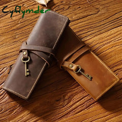 Cyflymder Back To School 1Pcs Leather Pencil Wrap Bag Handmade Pen Multi-Functional Roll Holder