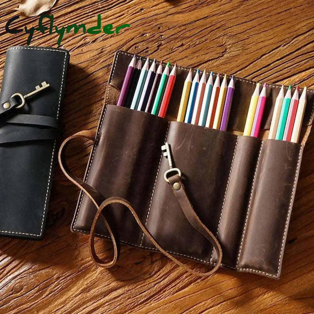 BACK TO SCHOOL 1Pcs Leather Pencil Wrap Bag Handmade Pen Bag Multi-functional Pencil Roll Bag Pen Holder Case for Student Artists Writers KIN