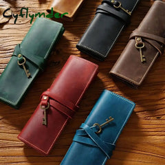 Cyflymder Back To School 1Pcs Leather Pencil Wrap Bag Handmade Pen Multi-Functional Roll Holder