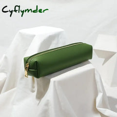 Cyflymder Back To School 20Cm Long Pu Leather Pencil Case For Girls Makeup Brush Bag Small Zipper
