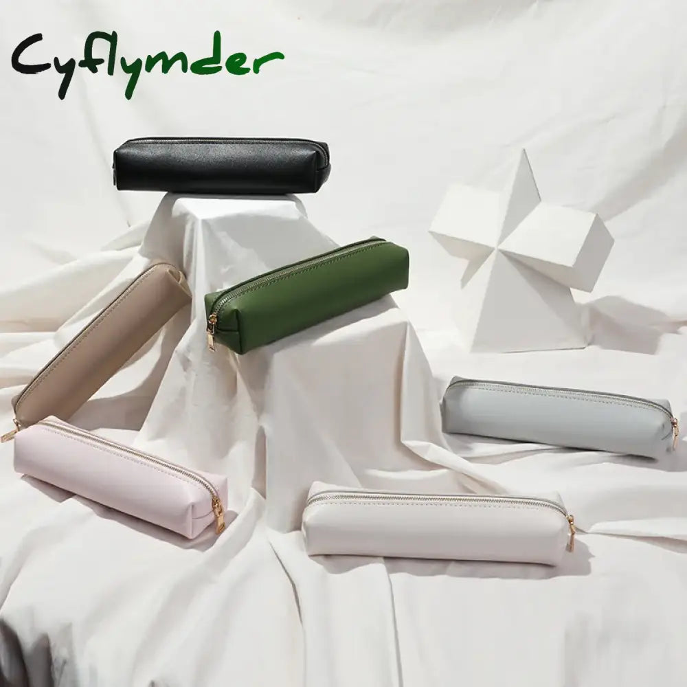 20cm Long PU Leather Pencil Case for Girls Makeup Brush Bag Small Zipper Pouch for Pens, Markers, Makeups, Change, Coins, Cigar