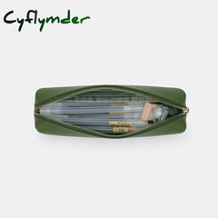 Cyflymder Back To School 20Cm Long Pu Leather Pencil Case For Girls Makeup Brush Bag Small Zipper
