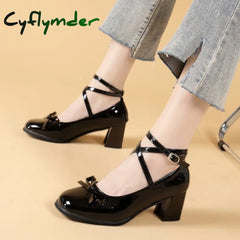 Black Mary Jane Women Pumps Thick High Heels Shoes Female Lolita Square Toe Shoes Spring Fashion Party Leather Woman Shoes New