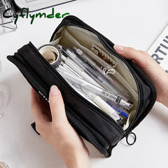 Cyflymder Back To School Black & White Pencil Bag Pen Case Transparent Front Belt Buckle Multi