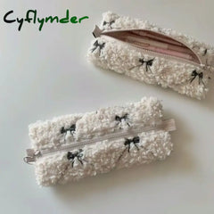 Cyflymder Back To School Bow Embroidery Lamb Brush Bag For Girls Stationery Storage Gift Makeup