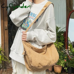 Cyflymder Back To School Canvas Retro Ladies Commute Bag Denim Versatile Shoulder Solid Color Women