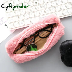 Cyflymder Back To School Cute Solid Color Plush Pencil Case For Girls Bag Stationery Pencilcase