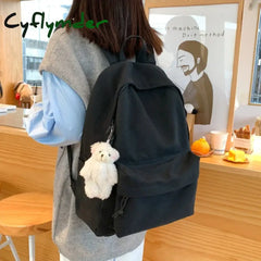Cyflymder Back To School Fashion Backpack Canvas Women Solid Color Travel New School Book Bag For