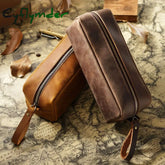 First Layer Cowhide Pencil Bag Square Retro Crazy Horse Leather Zipper Simple Large-capacity Pencil Case Stationery Bag