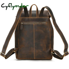Cyflymder Back To School Genuine Leather Backpack Men Vintage Crazy Horse Bucket Daypack Large