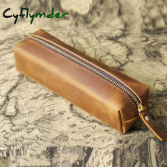 Cyflymder Back To School Genuine Leather Cosmetic Bag Men Women Makeup Portable Wash Shower Case
