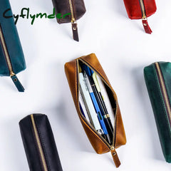 Cyflymder Back To School Genuine Leather Cosmetic Bag Men Women Makeup Portable Wash Shower Case