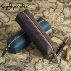 Cyflymder Back To School Genuine Leather Cosmetic Bag Men Women Makeup Portable Wash Shower Case