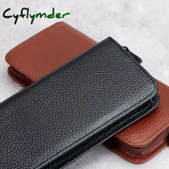 Cyflymder Back To School Genuine Leather Fountain Pen Case 3 Divided Slots Zippered Pouch Handmade