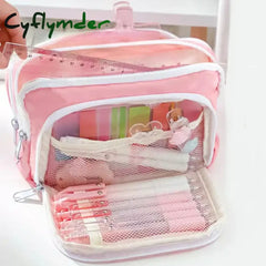 Cyflymder Back To School Girl Large Capacity Aesthetic Pencil Bag School Case Pen Holder Cute
