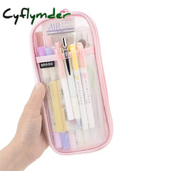 Cyflymder Back To School Grid Mesh Pen Pencil Case With Zipper Clear Makeup Color Pouch Cosmetics