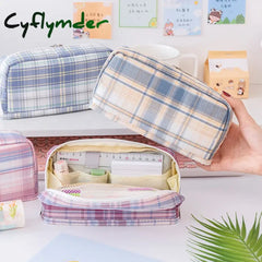 BACK TO SCHOOL Grid Pencil Case Kawaii Stationery Pencils Case Large Capacity Estuche Escolar Pencilcase School Supplies Pencil Cases For Girls