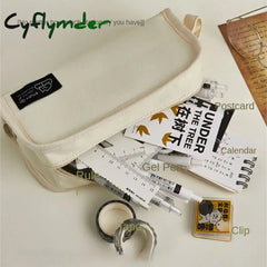 Cyflymder Back To School Ins Simplicity Pencil Case Pen Bag Solid Color White Black Canvas High