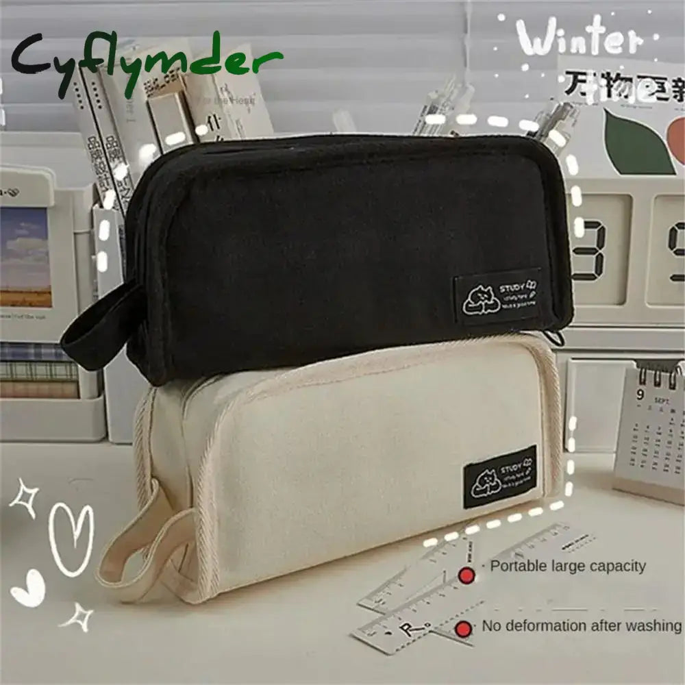 BACK TO SCHOOL Ins Simplicity Pencil Case Pen Bag Solid Color White Black Pencil Bag Canvas High Capacity Stationery Storage Bag Student