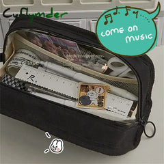 Cyflymder Back To School Ins Simplicity Pencil Case Pen Bag Solid Color White Black Canvas High