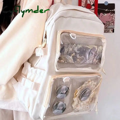 Cyflymder Back To School Kawaii Backpack Women Transparent Pocket Itabag Large-Capacity Laptop