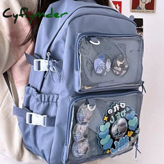 Cyflymder Back To School Kawaii Backpack Women Transparent Pocket Itabag Large-Capacity Laptop