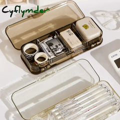 Cyflymder Back To School Kawaii Transparent Pencil Case Double Layer Multifunction Kids Pen