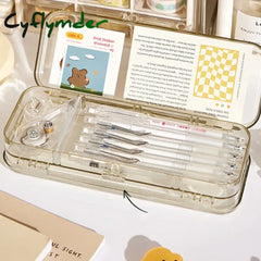 Cyflymder Back To School Kawaii Transparent Pencil Case Double Layer Multifunction Kids Pen