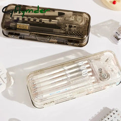 Cyflymder Back To School Kawaii Transparent Pencil Case Double Layer Multifunction Kids Pen