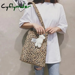 Cyflymder Back To School Korean Chic Big Casual Tote Bag Leopard Shoulder Ladies Canvas New