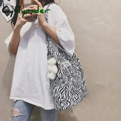 Cyflymder Back To School Korean Chic Big Casual Tote Bag Leopard Shoulder Ladies Canvas New