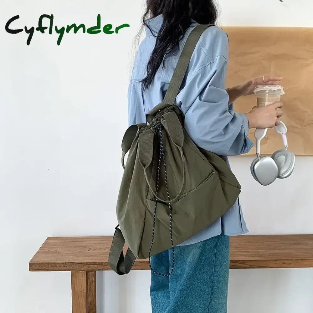 Korean Drawstring Backpacks Shoulder Bag Large Capacity Nylon School Women Backpack Causal Travel Commuter Tote Bags for Women