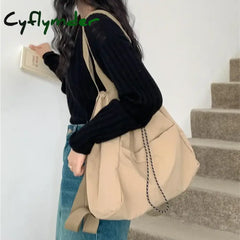 Cyflymder Back To School Korean Drawstring Backpacks Shoulder Bag Large Capacity Nylon School Women