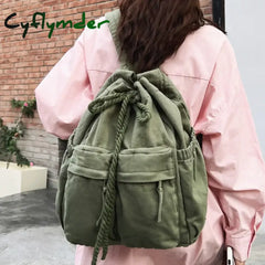 Cyflymder Back To School Ladies Canvas Vintage Girl Leisure Drawstring Book Bag Female Brown Laptop