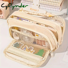 Cyflymder Back To School Large Capacity 3 Layers Pen Box Kawaii Pencil Cases Cute Holder Pouch For