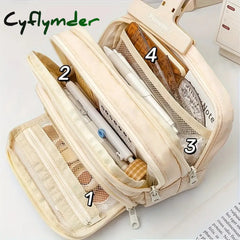 Cyflymder Back To School Large Capacity 3 Layers Pen Box Kawaii Pencil Cases Cute Holder Pouch For