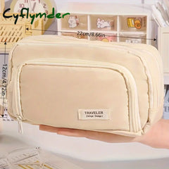 Cyflymder Back To School Large Capacity 3 Layers Pen Box Kawaii Pencil Cases Cute Holder Pouch For