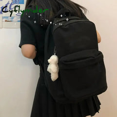 Cyflymder Back To School Large Capacity Canvas Black Backpack Light Simple Travel Bag Student