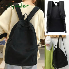 Cyflymder Back To School Large Capacity Canvas Black Backpack Light Simple Travel Bag Student