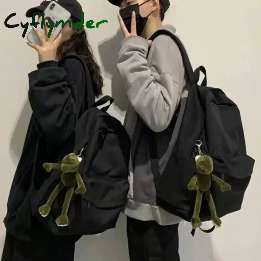 Large Capacity Canvas Black Backpack Light Simple Travel Bag Canvas Backpack Student School Bag Canvas Student Zipper Backpack