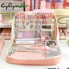 Cyflymder Back To School Large Capacity Pencil Bag Pink Aesthetic School Box Stationery Supplies