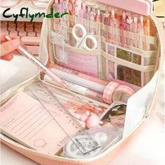 Cyflymder Back To School Large Capacity Pencil Bag Pink Aesthetic School Box Stationery Supplies