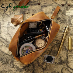 Cyflymder Back To School Large Capacity Pencil Case Genuine Leather Pen Pouch Zipper Cowhide School