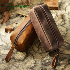 Cyflymder Back To School Large Capacity Pencil Case Genuine Leather Pen Pouch Zipper Cowhide School