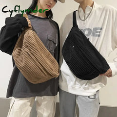 Large Capacity Waist Bag Women Shoulder Crossbody Bags Casual Fanny Pack Simple Phone Purse Corduroy Waist Bag Ladies Banana Bag